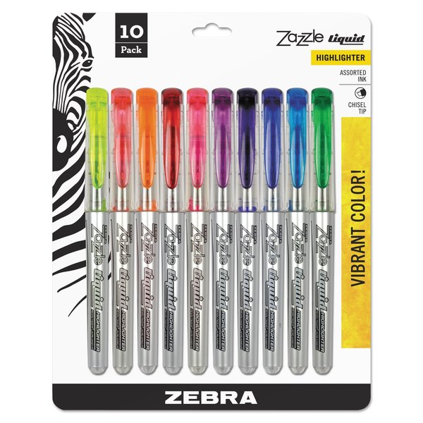 Zebra Pen Zazzle Liquid Ink Highlighter, Chisel Tip, Assorted Colors, PK10 71111